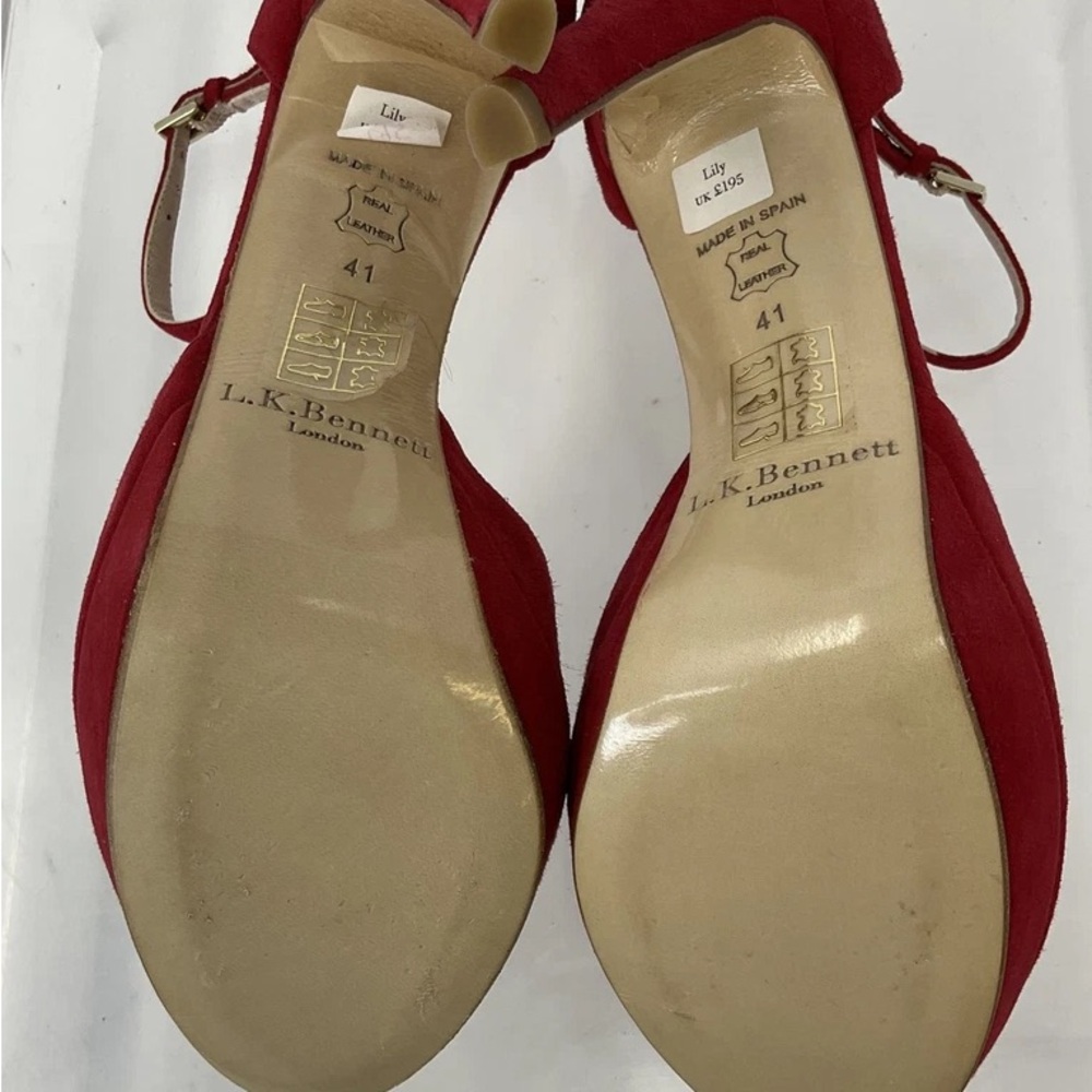 LK Bennett Red Suede Peep-Toe Ankle-Strap Heels - Picture 6 of 6